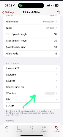 XContest Live Settings