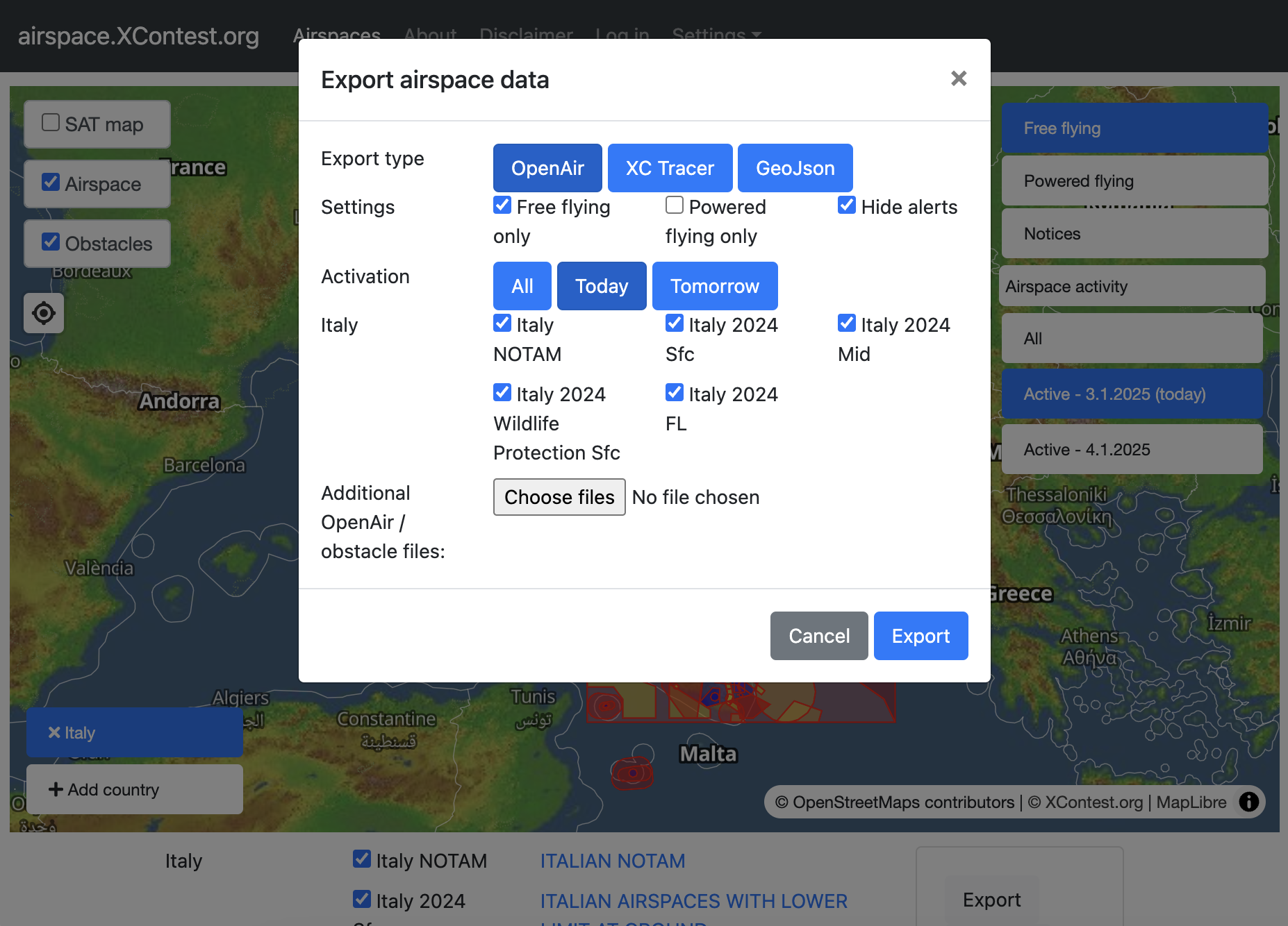 Airspace download instructions